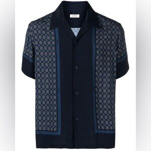 Sandro Patterned-Jacquard Short-Sleeve Shirt in Navy Size XXL
